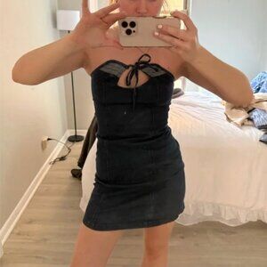 Vintage Dark Denim Strappy Bodycon Mini Dress